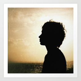 Silhouette Art Print | Sunlight, Silhouette, Sunset, Illuminated, Coast, Portrait, Boy, Person, Light, Debracox 