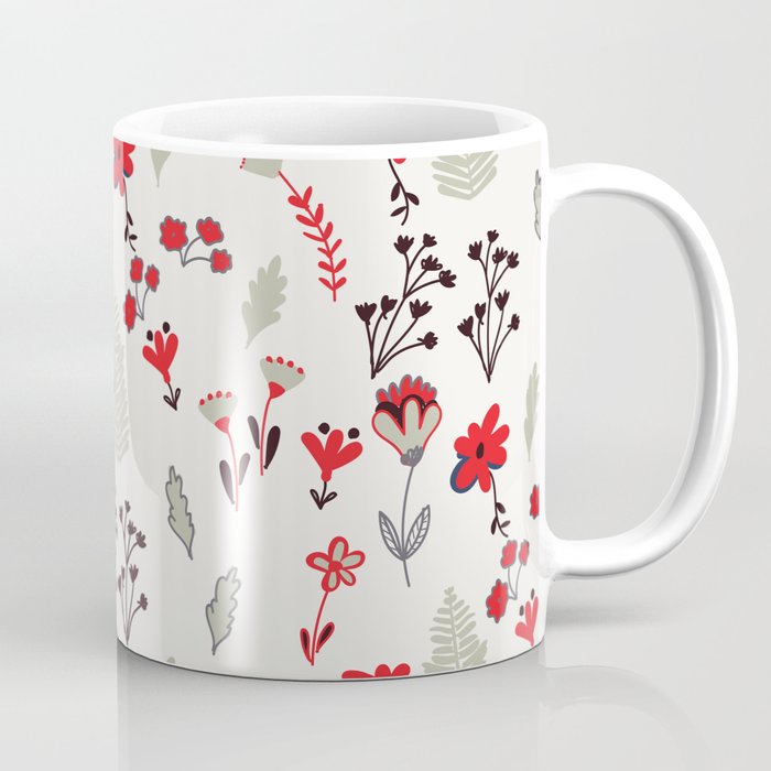 Red Vintage Floral Pattern Coffee Mug
