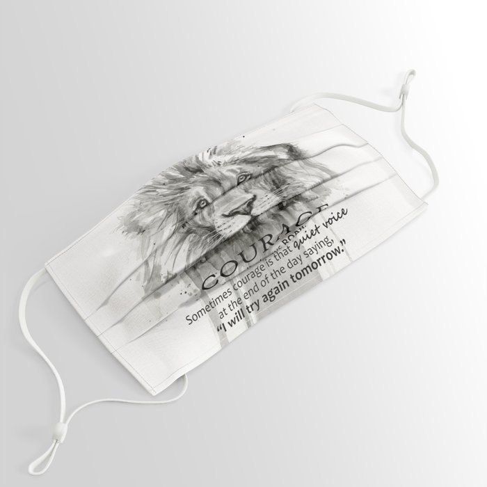 Lion Courage Motivational Quote Watercolor Painting Face Mask