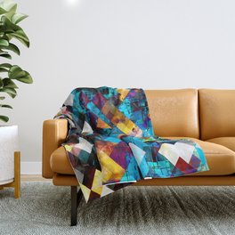 geometric pixel square pattern abstract background in blue yellow Throw Blanket