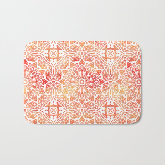 Oriental Watercolor ornament pattern yellow orange Bath Mat