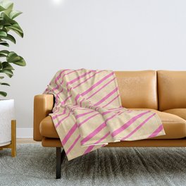 [ Thumbnail: Hot Pink & Beige Colored Lines/Stripes Pattern Throw Blanket ]