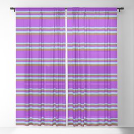 [ Thumbnail: Light Sky Blue, Brown, and Dark Violet Colored Pattern of Stripes Sheer Curtain ]
