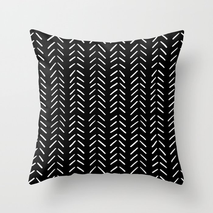 Minimalist Hand Drawn Herringbone Pattern (white/black) Throw Pillow