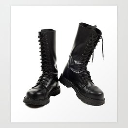 Pair of black leather bovver boots Art Print | Shoes, Boot, Goth, Pair, Army, Steeltoe, Boots, Photo, Military, Gothic 