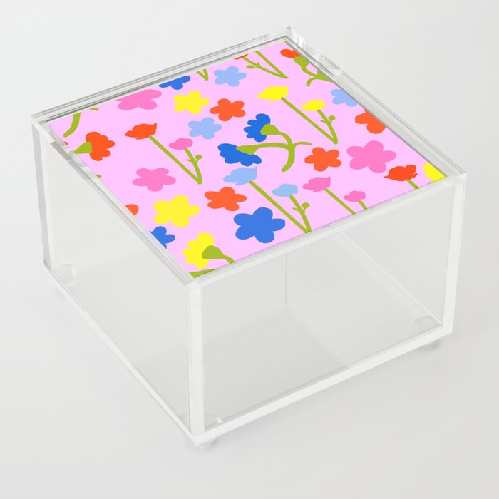Cheerful 80’s Summer Flowers On Pastel Pink Acrylic Box