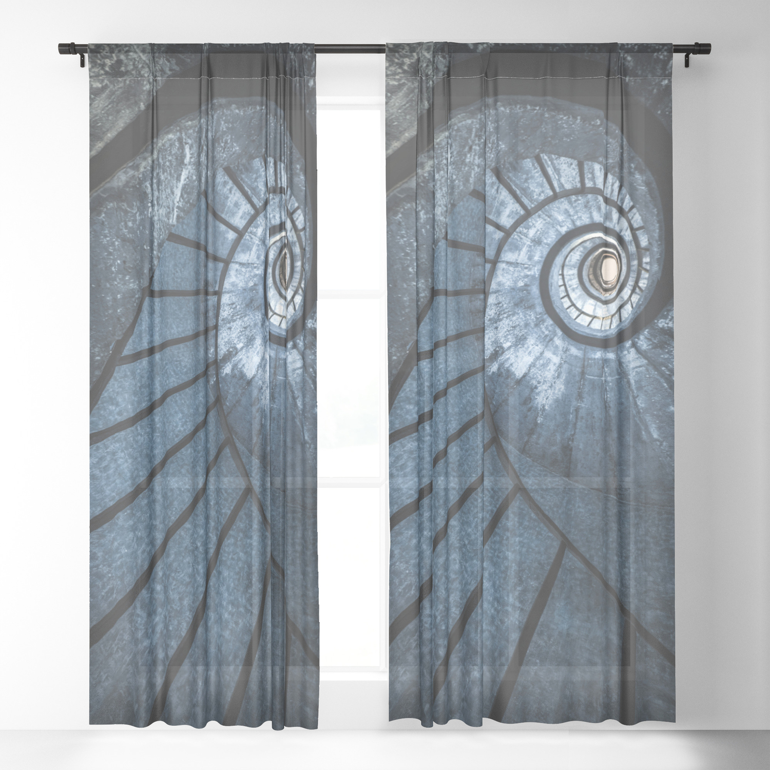 Pretty Blue Spiral Staircase Sheer Curtain By Jaroslawblaminsky