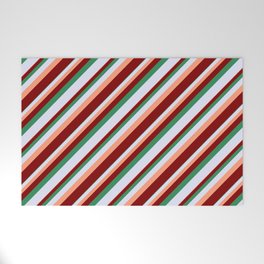 [ Thumbnail: Light Salmon, Maroon, Sea Green & Lavender Colored Lined/Striped Pattern Welcome Mat ]