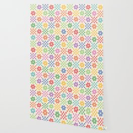 Colorful Flowers Double Checker Wallpaper