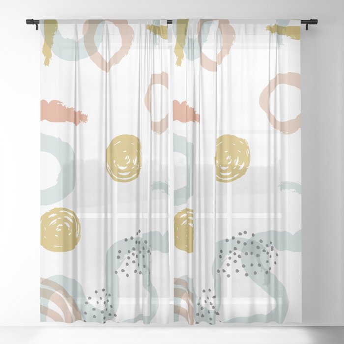 Happy Arches and Circles Retro Rainbow Pattern Abstract Sheer Curtain
