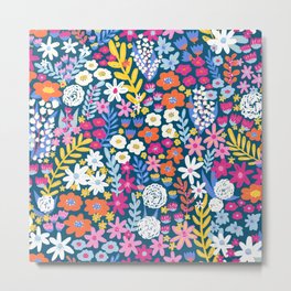 Boho Summer Colorful Flower Meadow Metal Print | Pattern, Colorful, Drawing, Happy, Pink, Floralpattern, Summer, Floral, Flowerfield, Flowers 
