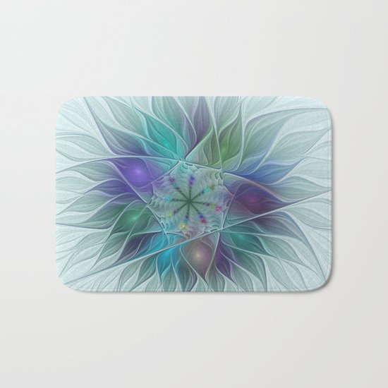 Colorful Fantasy Flower Fractal Art Abstract Bath Mat
