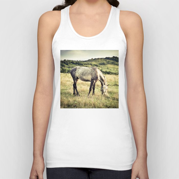 Arabian purebred grey young horse pasture in the countryside at golden hour Tank Top
