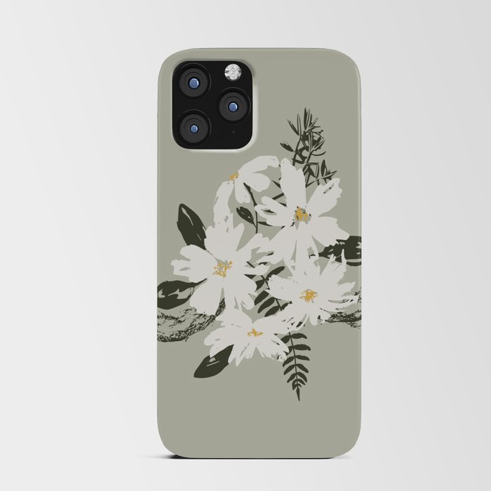 Cream and yellow flowers over sage green iPhone Card Case