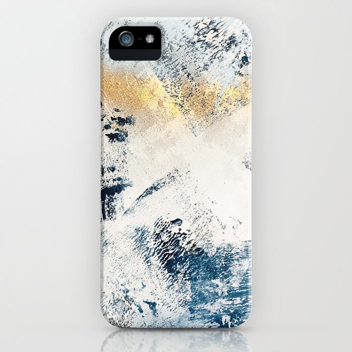 sunset [1]: a bright, colorful abstract piece in blue, gold, and white by alyssa hamilton art iphone case