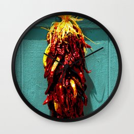 Chile Ristra Hanging on a Turquoise Door Wall Clock