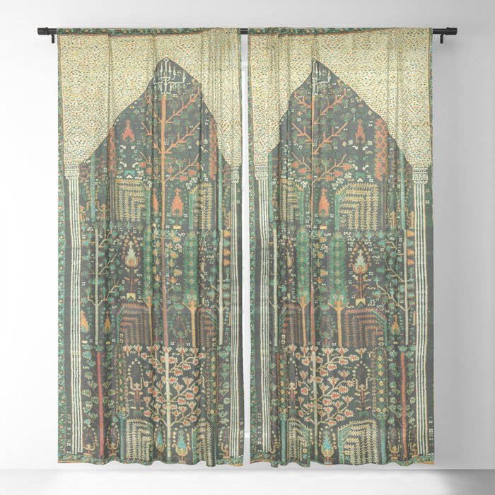 Weeping Willow Antique Bijar Persian Rug Print Sheer Curtain