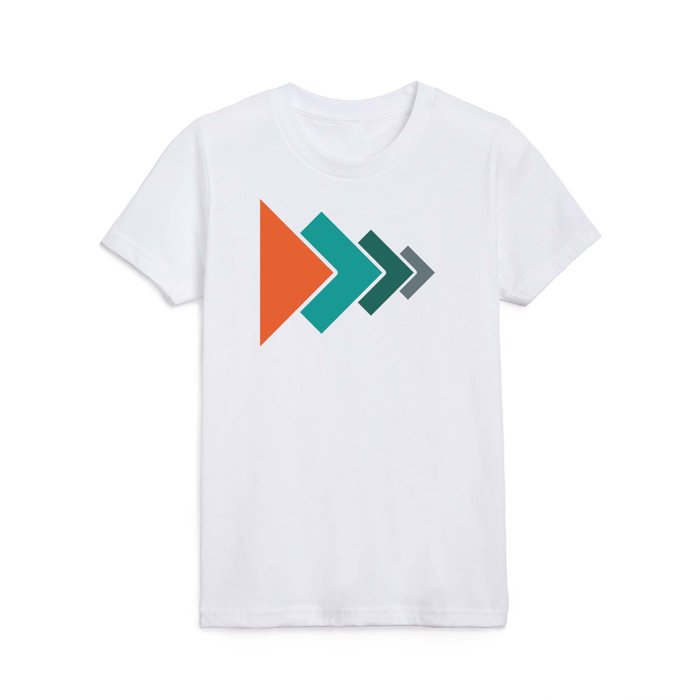 Retro Geometric Arrows Layered Squares- Orange Teal and Gray- Horizontal Kids T Shirt