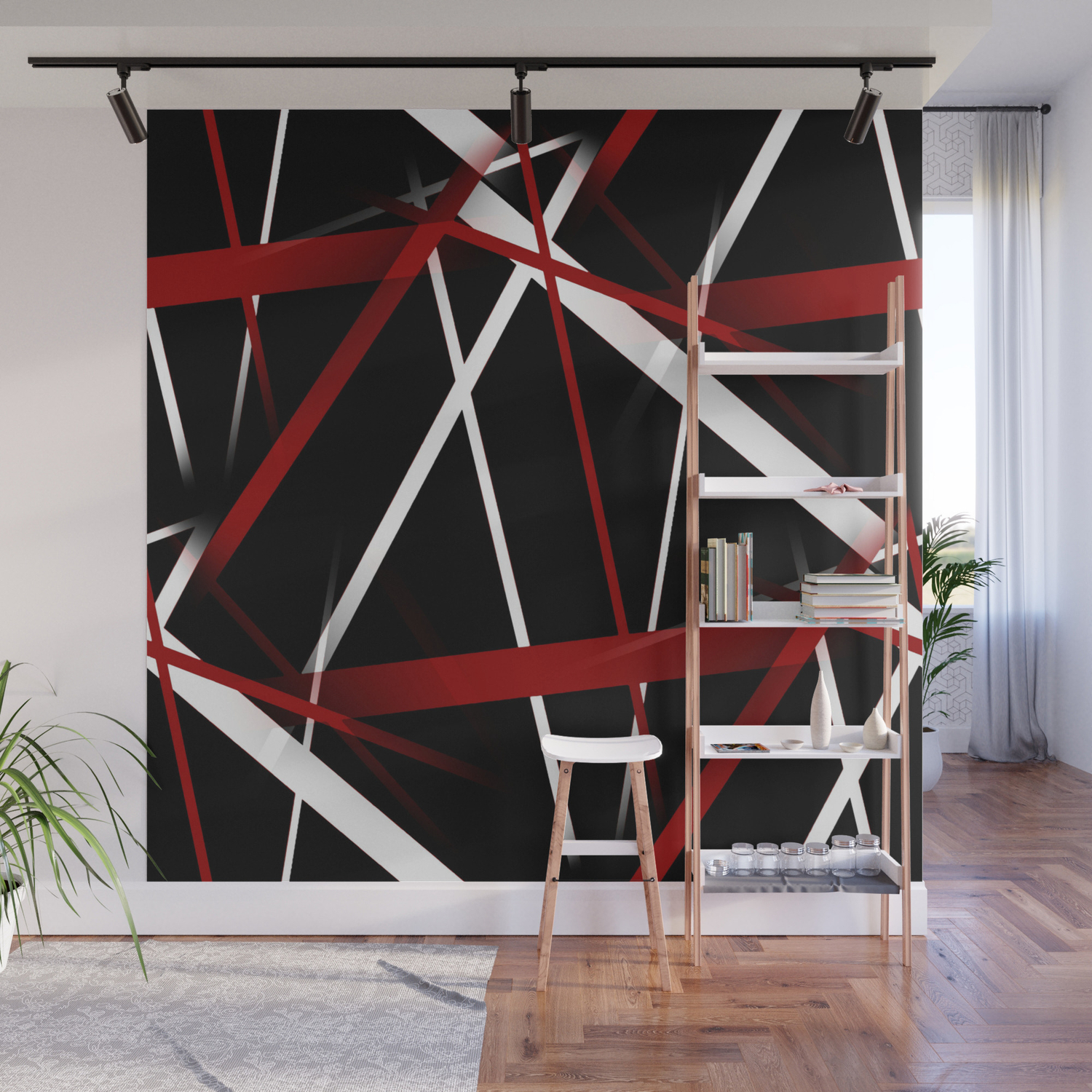 Seamless Red And White Stripes On A Black Background Wall Mural By