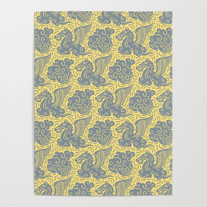 Pegasus Pattern Grey and Yellow Poster