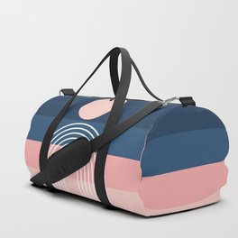 Geometric Rainbow Sun Abstract 13 in Navy Blue Pale Pink Duffle Bag