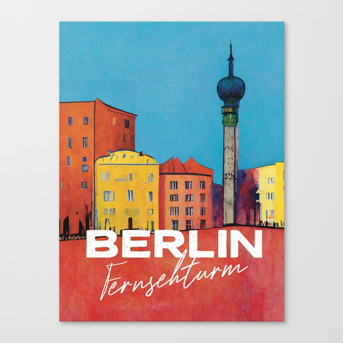 Fernsehturm Berlin TV Tower Street Travel Poster Retro Canvas Print
