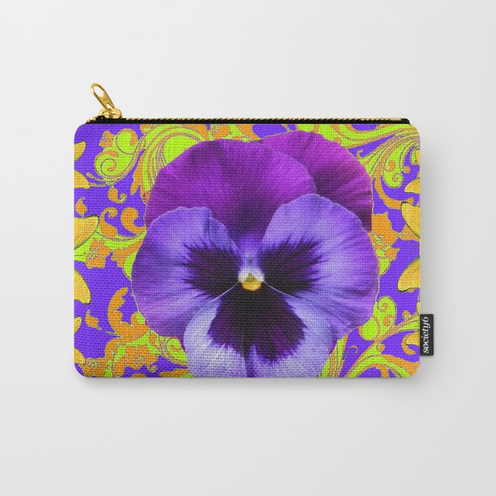 PURPLE PANSIES YELLOW BUTTERFLIES ABSTRACT FLORAL Carry-All Pouch