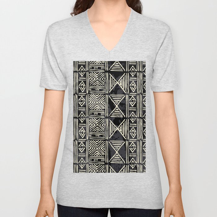 Tribal mud cloth pattern V Neck T Shirt