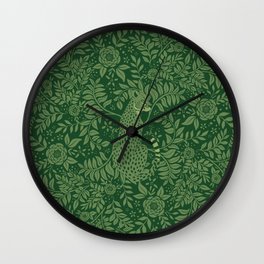 Spring Cheetah Pattern - Forest Green Wall Clock | Artsandcrafts, Cat, Jadegreen, Painting, Nature, Jaguar, Leaves, Green, Floral, Cheetah 