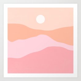 Peach Pink Sunset Over The Mountains Boho Earthy Art Print
