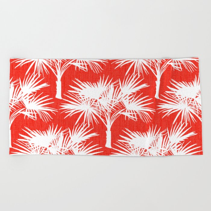70’s Palm Springs Trees White on Red Beach Towel