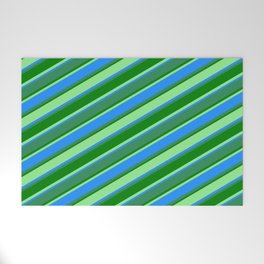 [ Thumbnail: Light Green, Blue, Sea Green, and Green Colored Stripes Pattern Welcome Mat ]