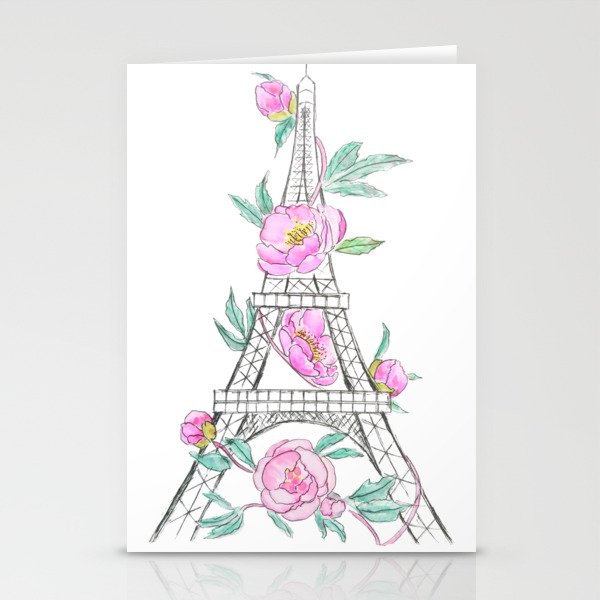 Eiffel tower and peonies Stationery Cards