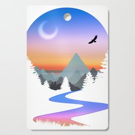 Mountains and River Sunset Vintage Look Cutting Board
