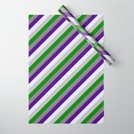 [ Thumbnail: Eye-catching Gray, Indigo, Lavender, Grey, and Green Colored Lined Pattern Wrapping Paper ]