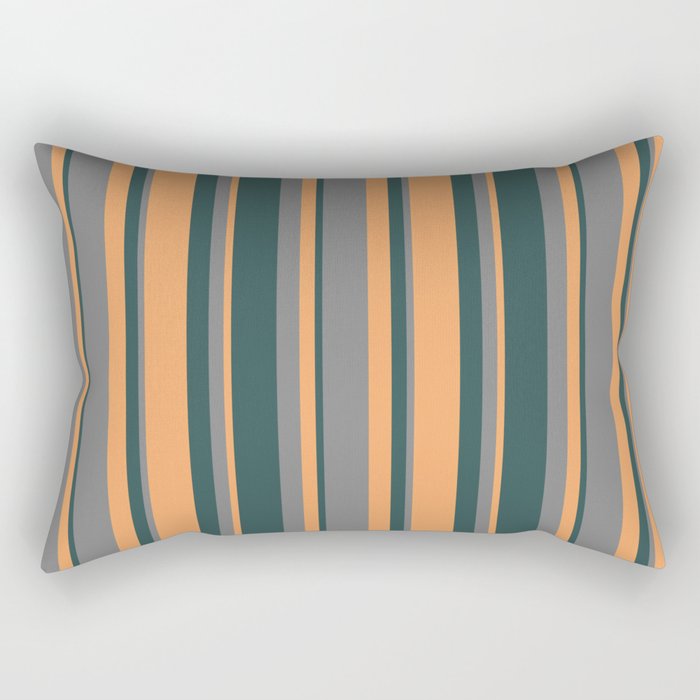 Grey, Dark Slate Gray & Brown Colored Lined/Striped Pattern Rectangular Pillow