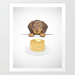 Hungry Dachshund & Pancakes Art Print