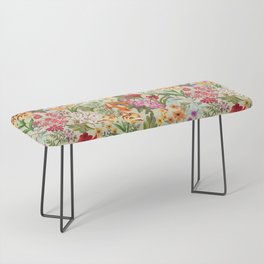 Spring garden flowers botanicals vintage bright colors Bench