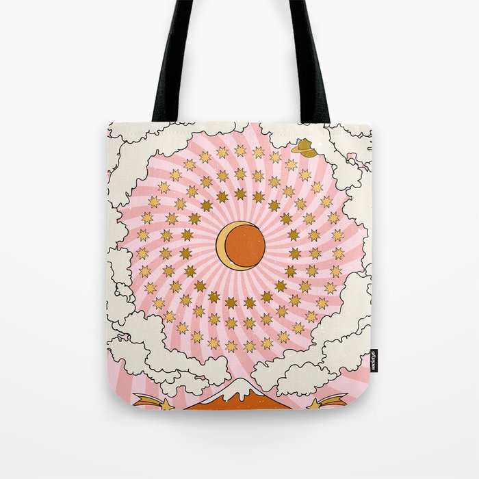 Astrological hippie print. Star, moon, rainbow and clouds Tote Bag