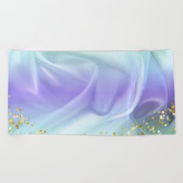 Teal Purple Satin Texture Gold Glitter Beach Towel