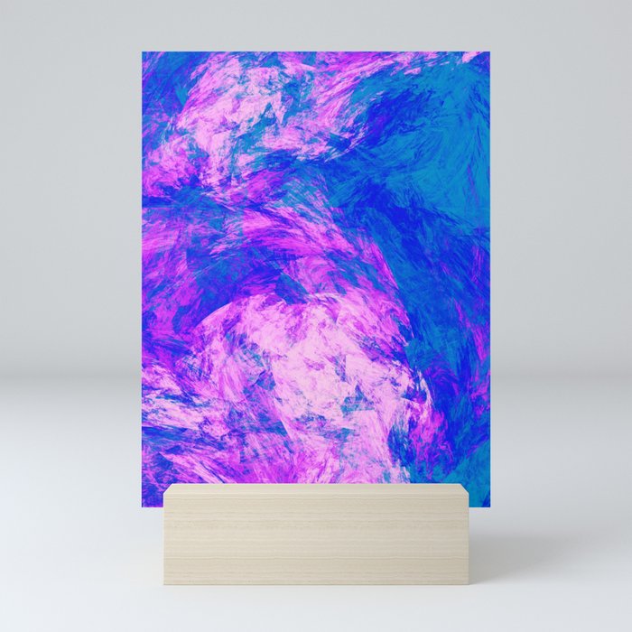 Bubblegum Pink and Blue Burst Abstract Artwork Mini Art Print