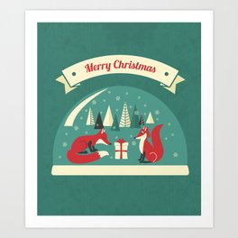 Christmas Foxes Art Print