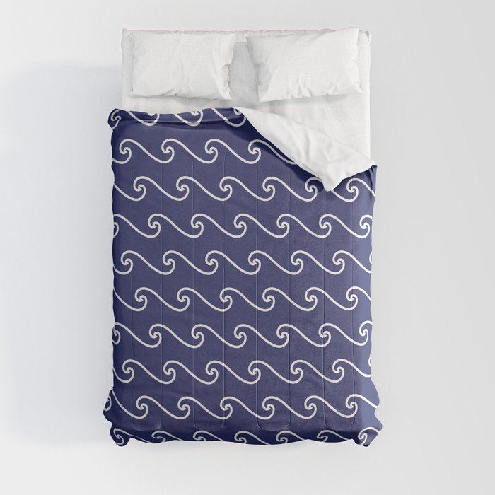 Wave Pattern | Waves | Nautical Patterns | Navy Blue and White | Comforter