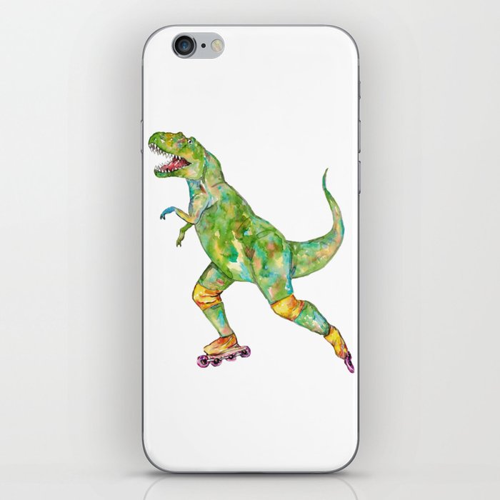 T-rex roller skating dinosaur painting  iPhone Skin