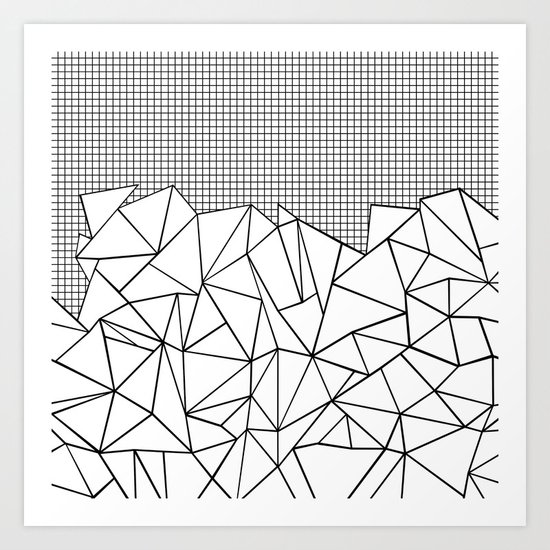 Abstract Outline Grid Black on White Art Print