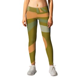 Retro Fantasy Swirl Abstract in Vintage Olive Green and Orange Leggings