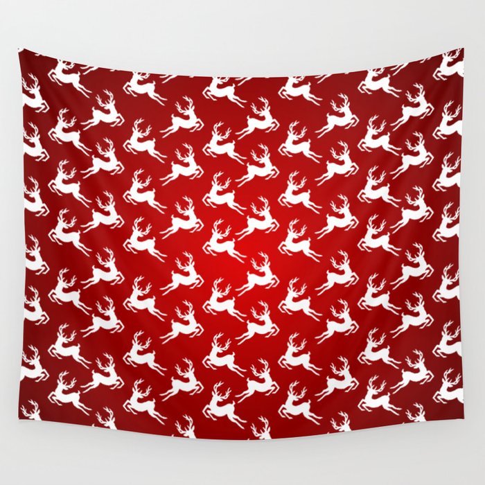 Christmas Pattern Red White Deer Retro Wall Tapestry