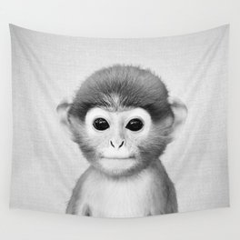 Baby Monkey - Black & White Wall Tapestry