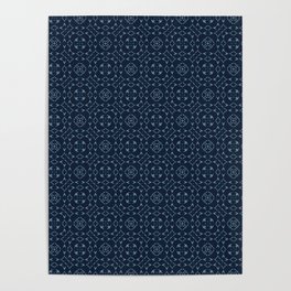 Japanese Lace Indigo Pattern Quilt Grid Ornament Poster