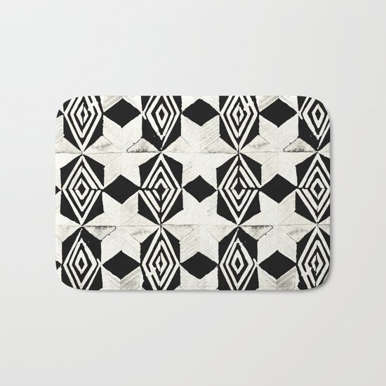 Tribal Shibori Stars Black and Cream Bath Mat